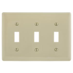 HUBBELL WIRING DEVICE-KELLEMS NPJ3I Wallplate, Nylon, Mid-Sized, 3-Gang, 3 Toggle, Ivory | BC8BHL