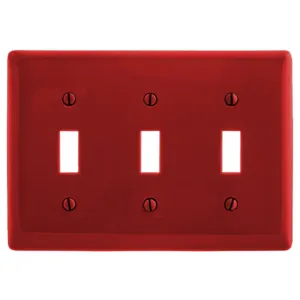 HUBBELL WIRING DEVICE-KELLEMS NPJ3R Wallplate, Nylon, Mid-Sized, 3-Gang, 3 Toggle, Red | BC7UQZ