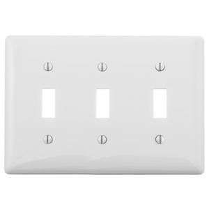 HUBBELL WIRING DEVICE-KELLEMS NPJ3W Wallplate, Nylon, Mid-Sized, 3-Gang, 3 Toggle, White | BC8THL