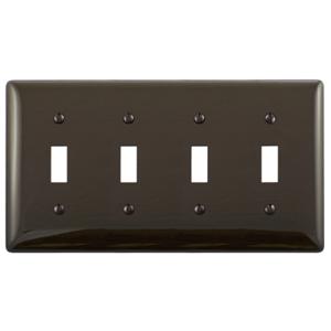 HUBBELL WIRING DEVICE-KELLEMS NPJ4 Wallplate, Nylon, Mid-Sized, 4-Gang, 4 Toggle, Brown | BC8UUR