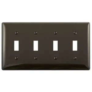 HUBBELL WIRING DEVICE-KELLEMS NP4 Wallplate, Nylon, 4-Gang, 4 Toggle, Brown | AC3ZKL 2XUZ8