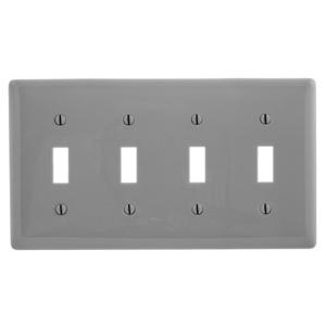 HUBBELL WIRING DEVICE-KELLEMS NPJ4GY Wallplate, Nylon, Mid-Sized, 4-Gang, 4 Toggle, Gray | BC7VMR