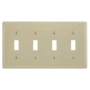 HUBBELL WIRING DEVICE-KELLEMS NPJ4I Wallplate, Nylon, Mid-Sized, 4-Gang, 4 Toggle, Ivory | BC7WKB