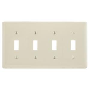 HUBBELL WIRING DEVICE-KELLEMS NPJ4LA Wallplate, Nylon, Mid-Sized, 4-Gang, 4 Toggle, Light Almond | BC7ULY