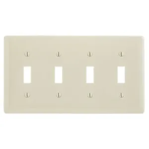 HUBBELL WIRING DEVICE-KELLEMS NP4LA Wallplate, Nylon, 4-Gang, 4 Toggle, Light Almond | BC9VYW