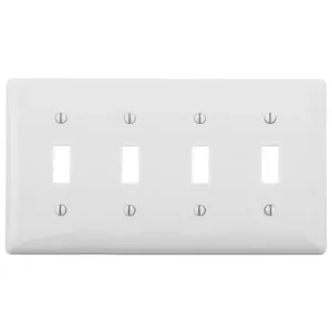 HUBBELL WIRING DEVICE-KELLEMS NPJ4W Wallplate, Nylon, Mid-Sized, 4-Gang, 4 Toggle, Black | BC9EMG