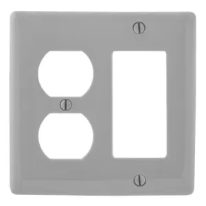 HUBBELL WIRING DEVICE-KELLEMS NPJ826GY Wallplate, Nylon, Mid-Sized, 1-Gang, 1 Duplex, 1 Decorator, Gray | BC9AKG