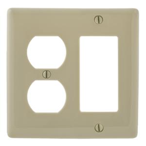 HUBBELL WIRING DEVICE-KELLEMS NPJ826I Wallplate, Nylon, Mid-Sized, 2-Gang, 1 Duplex, 1 Blank, White | BC8NCR