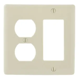 HUBBELL WIRING DEVICE-KELLEMS NPJ826LA Wallplate, Nylon, Mid-Sized, 2-Gang, 1 Duplex, 1 Decorator, Ivory | BC8ZBR