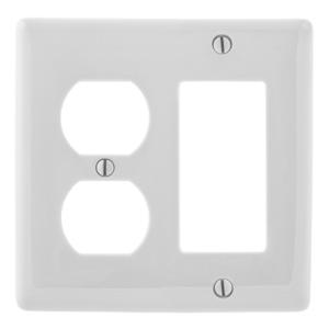 HUBBELL WIRING DEVICE-KELLEMS NPJ826W Wallplate, Nylon, Mid-Sized, 2-Gang, 1 Duplex, 1 Decorator, Light Almond | BC8CKE