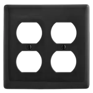 HUBBELL WIRING DEVICE-KELLEMS NPJ82BK Wallplate, Nylon, Mid-Sized, 2-Gang, 2 Duplex, Black | BC8QEG