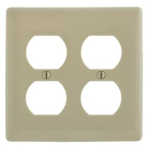 HUBBELL WIRING DEVICE-KELLEMS NPJ82I Wallplate, Nylon, Mid-Sized, 2-Gang, 2 Duplex, Ivory | AB2GUJ 1LYD8