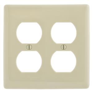 HUBBELL WIRING DEVICE-KELLEMS NPJ82LA Wallplate, Nylon, Mid-Sized, 2-Gang, 2 Duplex, Light Almond | BC8HDJ