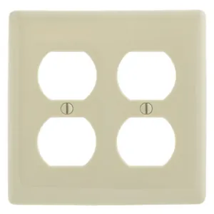 HUBBELL WIRING DEVICE-KELLEMS NPJ82LA Wallplate, Nylon, Mid-Sized, 2-Gang, 2 Duplex, Light Almond | BC8HDJ