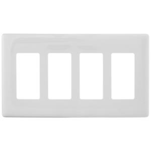 HUBBELL WIRING DEVICE-KELLEMS NPS264W Wallplate, 4-Gang, Decorator Opening, Snap-On, White | BD3PJQ