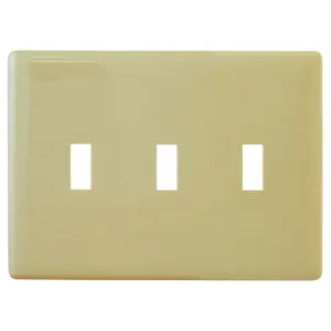 HUBBELL WIRING DEVICE-KELLEMS NPS3I Wallplate, Thermoplastic, 3-Gang, 3 Toggle Openings, Ivory | BD3YCU