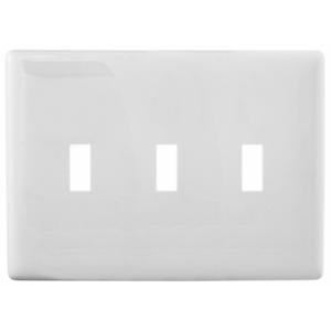 HUBBELL WIRING DEVICE-KELLEMS NPS3W Wallplate, Thermoplastic, 3-Gang, 3 Toggle Openings, White | BD4BGG