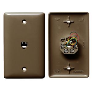 HUBBELL WIRING DEVICE-KELLEMS NS730 Plate, 1-Gang, With Jack, 6-Position 4-Conductor, Screw Terminal, Brown | CE6PUB