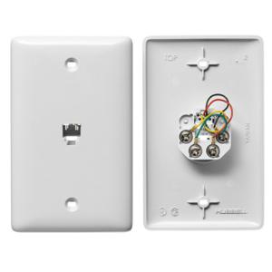 HUBBELL WIRING DEVICE-KELLEMS NS730W Plate, 1-Gang, With Jack, 6-Position 4-Conductor, Screw Terminal, White | CE6PUE