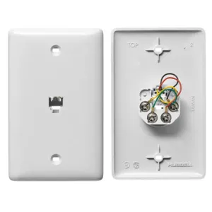 HUBBELL WIRING DEVICE-KELLEMS NS735W Plate, 1-Gang, Mid Sized, With Jack, 6-Position 4-Conductor, Screw Terminal | CE6PUL