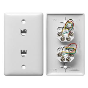 HUBBELL WIRING DEVICE-KELLEMS NS742W Plate, 1-Gang, With Two Jack, 6- Conductor 4-Position, Screw Terminal, White | CE6PUN