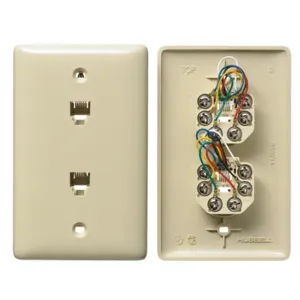 HUBBELL WIRING DEVICE-KELLEMS NS744I Plate, 1-Gang, With Two Jack, 6-Conductor 4-Position, Screw Terminal | CE6PUP