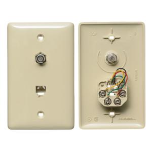 HUBBELL WIRING DEVICE-KELLEMS NS747I Plate, 1-Gang, F Connector, Jack, 6-Position 4-Conductor, Screw Terminal | CE6PUT