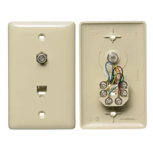 HUBBELL WIRING DEVICE-KELLEMS NS748I Plate, 1-Gang, F Connector, Jack, 6-Position 6-Conductor, Screw Terminal | CE6PUV