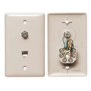 HUBBELL WIRING DEVICE-KELLEMS NS748LA Plate, 1-Gang, F Connector, Jack, 6-Position 6-Conductor, Screw Terminal | CE6PUW