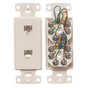 HUBBELL WIRING DEVICE-KELLEMS NS772LA Plate Frame, Two Jack, 6-Position 6-Conductor, Screw Terminal, Light Almond | BC9RWN