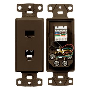 HUBBELL WIRING DEVICE-KELLEMS NS784 Plate Frame, Cat 5E Jack And 6-Position 4-Conductor Jack, Screw Terminal, Brown | CE6PMH