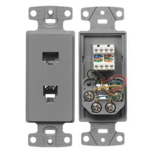 HUBBELL WIRING DEVICE-KELLEMS NS784GY Plate Frame, Cat 5E Jack And 6- Position 4-Conductor Jack, Screw Terminal, Gray | CE6PMK