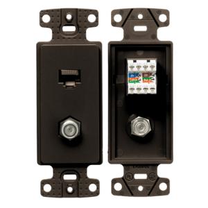 HUBBELL WIRING DEVICE-KELLEMS NS785 Plate Frame, F Coax And Cat5E Jack, Brown | CE6PMP