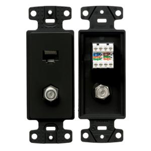 HUBBELL WIRING DEVICE-KELLEMS NS785BK Plate Frame, F Coax And Cat5E Jack, Black | CE6PMQ