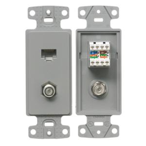 HUBBELL WIRING DEVICE-KELLEMS NS785GY Plate Frame, F Coax And Cat5E Jack, Gray | CE6PMR