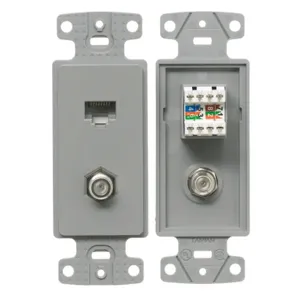 HUBBELL WIRING DEVICE-KELLEMS NS785GY Plate Frame, F Coax And Cat5E Jack, Gray | CE6PMR