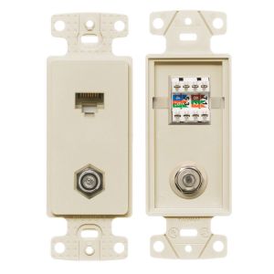 HUBBELL WIRING DEVICE-KELLEMS NS785LA Plate, 1-Gang Frame, With F Connector And Cat5E Jack, Light Almond | AE7JEE 5YLX5