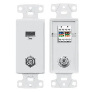 HUBBELL WIRING DEVICE-KELLEMS NS785W Plate, 1-Gang Frame, With F Connector And Cat5E Jack, White | AE7JED 5YLX3