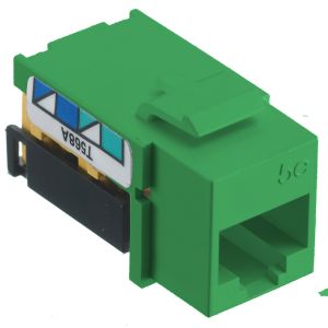 HUBBELL WIRING DEVICE-KELLEMS NSJ5EGN Jack, Cat 5E, 8 Position, Universal A/B Wired, Green, 25 Pk | CE6NWW