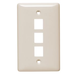 HUBBELL WIRING DEVICE-KELLEMS NSP103LA Wall Plate, Label-Less, Mid-Sized, 3- Port, Light Almond | BD4XYF