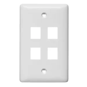 HUBBELL WIRING DEVICE-KELLEMS NSP104W Wall Plate, Label-Less, Mid-Sized, 4- Port, White | BC9RWR