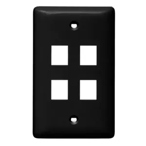 HUBBELL WIRING DEVICE-KELLEMS NSP14BK Wall Plate, Label-Less, 1-Gang, 4- Port, Black | BD4REZ