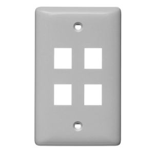 HUBBELL WIRING DEVICE-KELLEMS NSP14GY Wall Plate, Label-Less, 1-Gang, 4- Port, Gray | BD2YVC