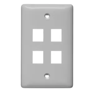 HUBBELL WIRING DEVICE-KELLEMS NSP14GY Wall Plate, Label-Less, 1-Gang, 4- Port, Gray | BD2YVC