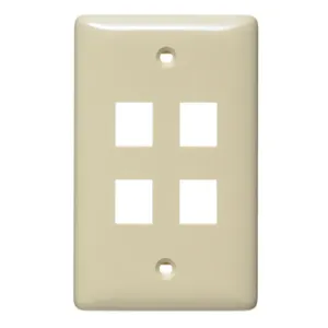 HUBBELL WIRING DEVICE-KELLEMS NSP14I Wall Plate, Without Label, 1-Gang, 4-Port, Electric Ivory | BD3HTG