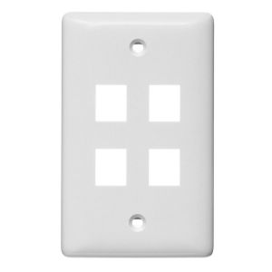 HUBBELL WIRING DEVICE-KELLEMS NSP104W Wall Plate, Label-Less, Mid-Sized, 4- Port, White | BC9RWR