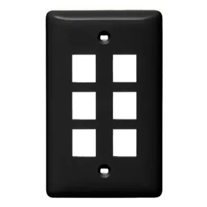 HUBBELL WIRING DEVICE-KELLEMS NSP16BK Wall Plate, Label-Less, 1-Gang, 6- Port, Black | BD2HFK