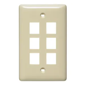 HUBBELL WIRING DEVICE-KELLEMS NSP16I Wall Plate, Label-Less, 1-Gang, 6- Port, Electric Ivory | BD2GAP