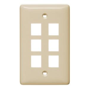 HUBBELL WIRING DEVICE-KELLEMS NSP16LA Wall Plate, Label-Less, 1-Gang, 6- Port, Light Almond | BD2LAA