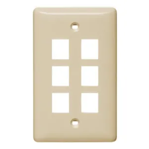 HUBBELL WIRING DEVICE-KELLEMS NSP16LA Wall Plate, Label-Less, 1-Gang, 6- Port, Light Almond | BD2LAA